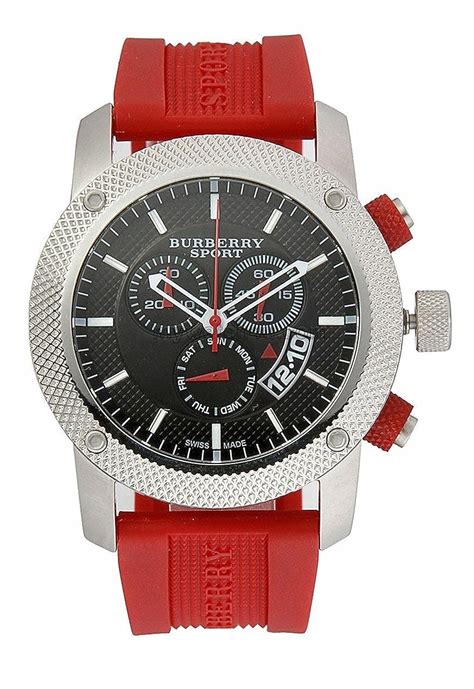 Burberry Sport Chronograph Black Dial Red Rubber Mens Watch 